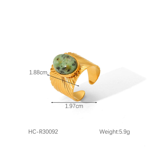 Wholesale French Retro Natural Stone Stainless Steel Open Ring With Geometric Pattern And Electroplating For Women