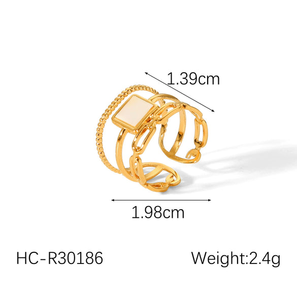 Wholesale French Retro Natural Stone Stainless Steel Open Ring With Geometric Pattern And Electroplating For Women