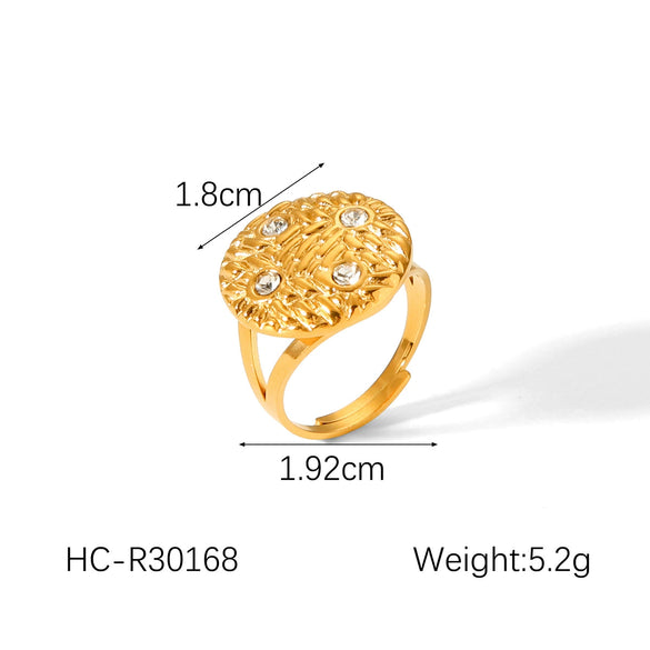 Wholesale French Retro Natural Stone Stainless Steel Open Ring With Geometric Pattern And Electroplating For Women