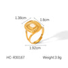 Wholesale French Retro Natural Stone Stainless Steel Open Ring With Geometric Pattern And Electroplating For Women