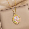 Wholesale French Retro Oil Dropping Baroque Freshwater Pearl Light Luxury Enamel Painted Flower Pendant Necklace In Copper With Geometric Shape And Dripping Oil Process