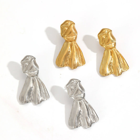 Wholesale French Retro Palace Style Bow Tie 18K Gold Plated Stainless Steel Earrings For Women