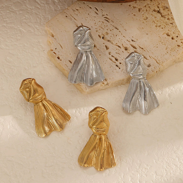 Wholesale French Retro Palace Style Bow Tie 18K Gold Plated Stainless Steel Earrings For Women