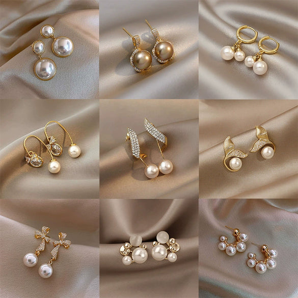 Wholesale French Retro Pearl Earrings With 925 Silver Needles Alloy Material Geometric Pattern And Diamondencrusted Design For Women