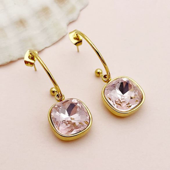Wholesale French Retro Square Zircon Earrings Stainless Steel Electroplated For Women
