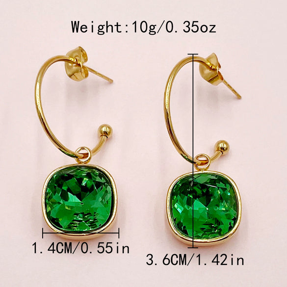 Wholesale French Retro Square Zircon Earrings Stainless Steel Electroplated For Women