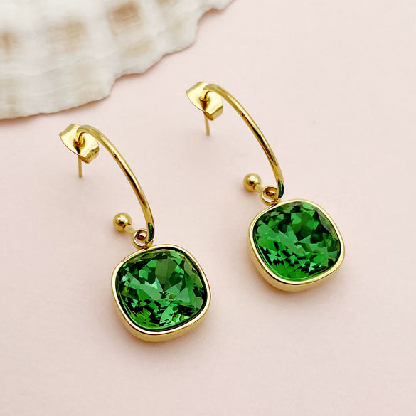 Wholesale French Retro Square Zircon Earrings Stainless Steel Electroplated For Women