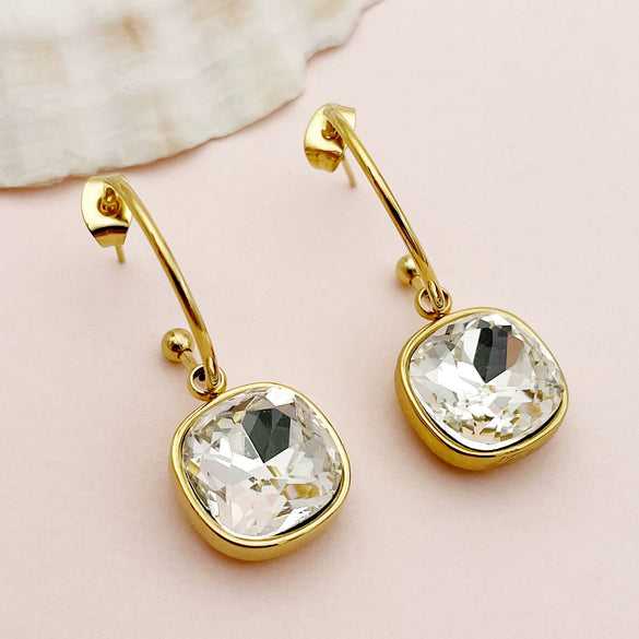 Wholesale French Retro Square Zircon Earrings Stainless Steel Electroplated For Women