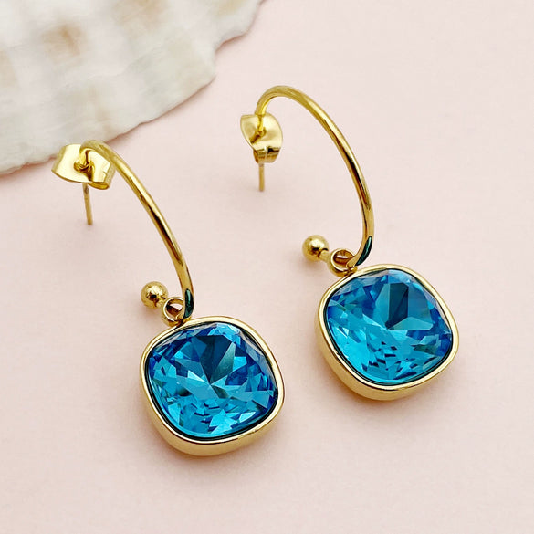 Wholesale French Retro Square Zircon Earrings Stainless Steel Electroplated For Women