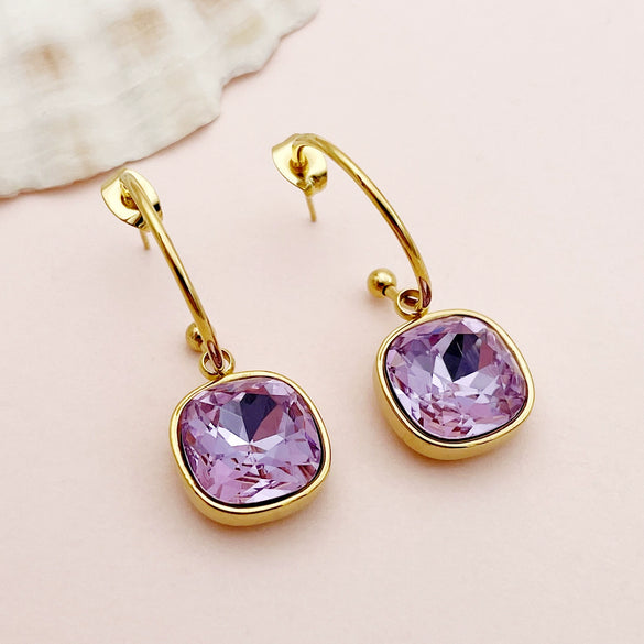 Wholesale French Retro Square Zircon Earrings Stainless Steel Electroplated For Women