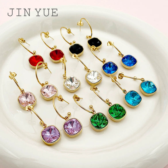 Wholesale French Retro Square Zircon Earrings Stainless Steel Electroplated For Women