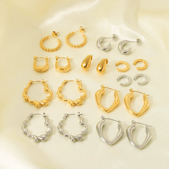Wholesale French Retro Stainless Steel Drop Shape Earrings 18K Gold Plated With Vacuum Real Gold Electroplating In Pvd Furnace For Women
