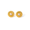 Wholesale French Retro Stainless Steel Flower Pearl Ear Studs For Women With Electroplating