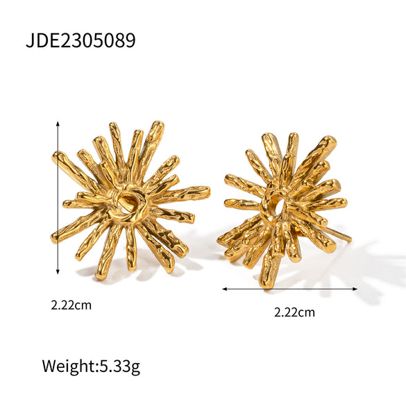 Wholesale French Retro Stainless Steel Geometric Half Hollow Sun Earrings Jewelry With Electroplating