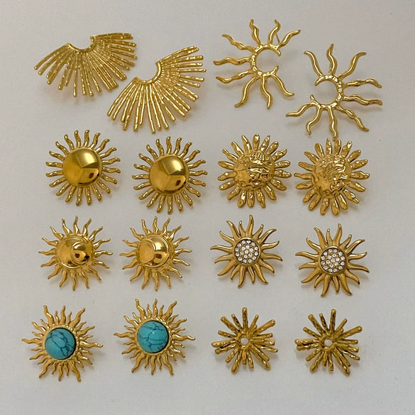 Wholesale French Retro Stainless Steel Geometric Half Hollow Sun Earrings Jewelry With Electroplating