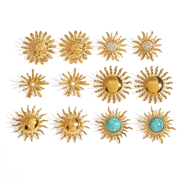 Wholesale French Retro Stainless Steel Geometric Half Hollow Sun Earrings Jewelry With Electroplating
