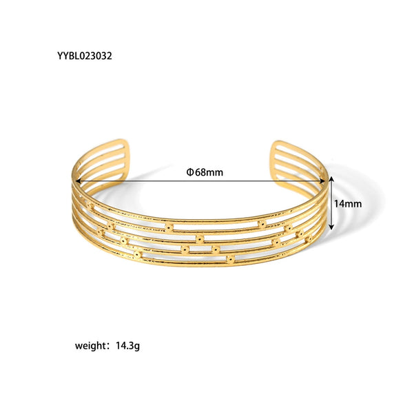 Wholesale French Retro Stainless Steel Open Bracelet For Women 18K Gold Plated With Vacuum Real Gold Electroplating In Pvd Furnace
