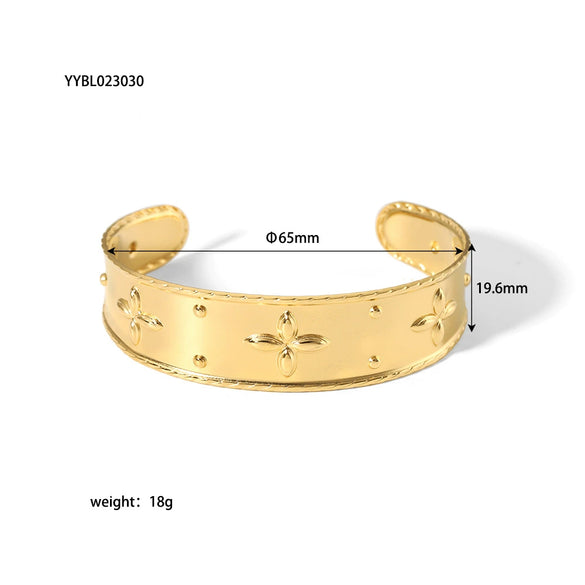 Wholesale French Retro Stainless Steel Open Bracelet For Women 18K Gold Plated With Vacuum Real Gold Electroplating In Pvd Furnace