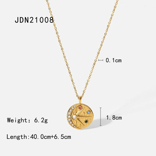 Wholesale French Retro Star Pendant Necklace Titanium Steel Water Ripple Chain Inlaid Zircon Geometric Design For Women