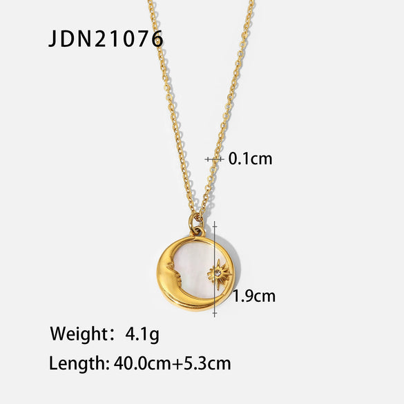 Wholesale French Retro Star Pendant Necklace Titanium Steel Water Ripple Chain Inlaid Zircon Geometric Design For Women