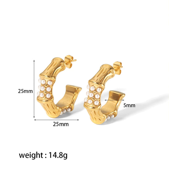 Wholesale French Retro Style Geometric Stainless Steel Cshaped Zircon Earrings With Electroplating