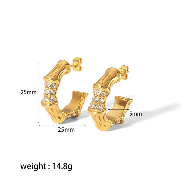Wholesale French Retro Style Geometric Stainless Steel Cshaped Zircon Earrings With Electroplating