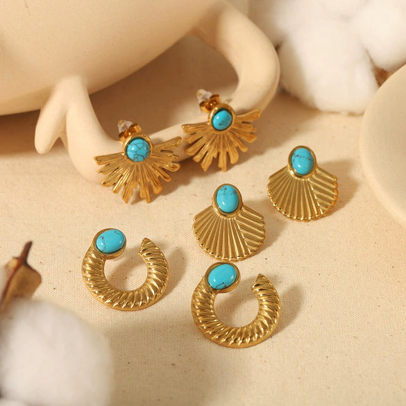 Wholesale French Retro Style Geometric Stainless Steel Electroplated Earrings For Women