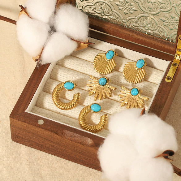 Wholesale French Retro Style Geometric Stainless Steel Electroplated Earrings For Women
