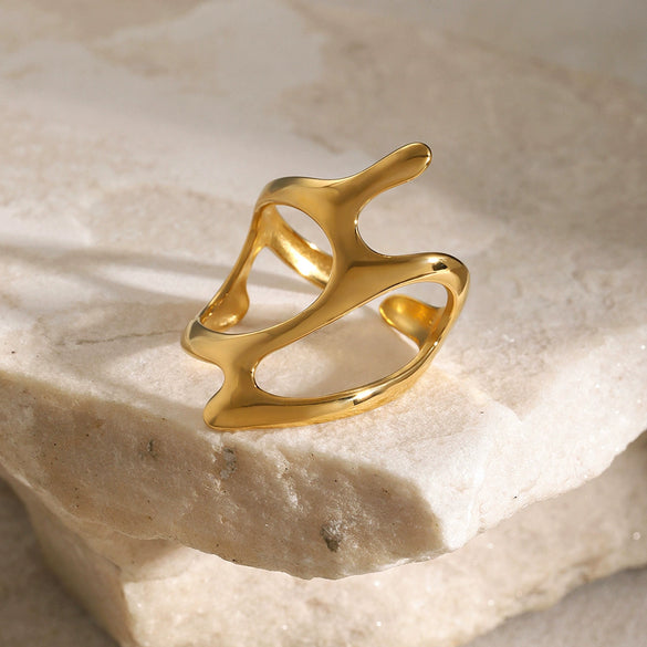 Wholesale French Retro Style Irregular Geometric Opening Ring Titanium Steel Stainless Steel Electroplated Jewelry For Women