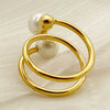 Wholesale French Retro Style Multilayer Freshwater Pearl Gold Bead Ring Stainless Steel Electroplated Handpiece