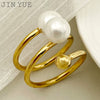 Wholesale French Retro Style Multilayer Freshwater Pearl Gold Bead Ring Stainless Steel Electroplated Handpiece