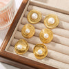 Wholesale French Retro Style Pleated Inlaid Pearl Earrings For Women Titanium Steel With 18K Vacuum Plating In Furnace And Electroplating
