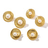 Wholesale French Retro Style Pleated Inlaid Pearl Earrings For Women Titanium Steel With 18K Vacuum Plating In Furnace And Electroplating