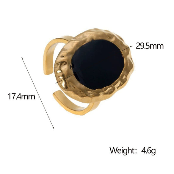 Wholesale French Retro Style Round Women's Stainless Steel Oil Dripping Ring With Geometric Pattern And Electroplating