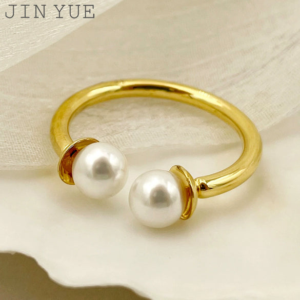 Wholesale French Retro Style Stainless Steel Doubleheaded Ring With Freshwater Pearls For Women