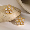 Wholesale French Retro Style Stainless Steel Flowershaped Zircon Earrings With Electroplating For Women