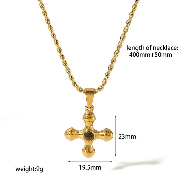 Wholesale French Retro Style Stainless Steel Geometric Cross Pendant Earrings With Natural Stone And Electroplating Treatment For Women