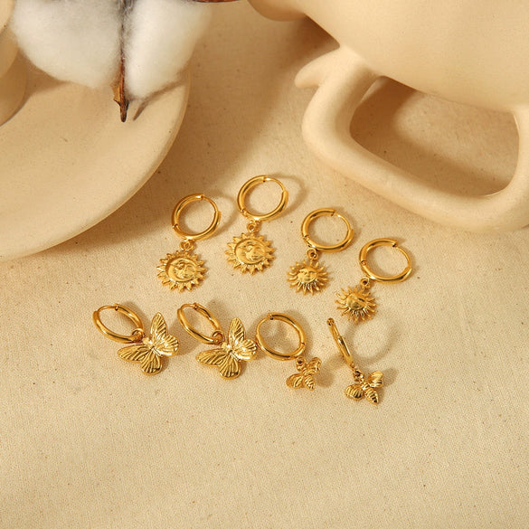 Wholesale French Retro Style Stainless Steel Insects Animals Zodiac Earrings