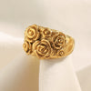 Wholesale French Retro Style Stainless Steel 18K Gold Plated Open Ring With Large And Small Flower Geometric Design Electroplated