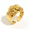 Wholesale French Retro Style Stainless Steel 18K Gold Plated Open Ring With Large And Small Flower Geometric Design Electroplated