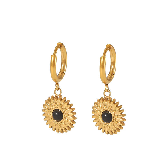 Wholesale French Retro Style Stainless Steel Sunflower Earrings For Women With Electroplating