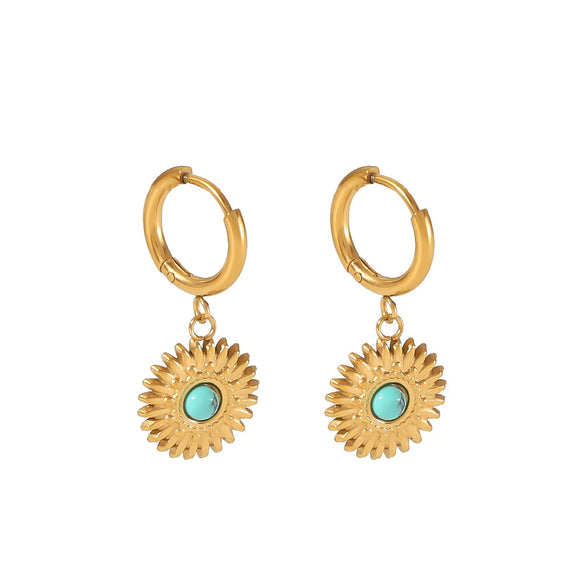 Wholesale French Retro Style Stainless Steel Sunflower Earrings For Women With Electroplating