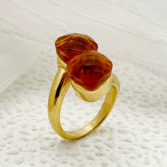 Wholesale French Retro Style Threecolor Glass Stone Ring Stainless Steel Electroplated For Women
