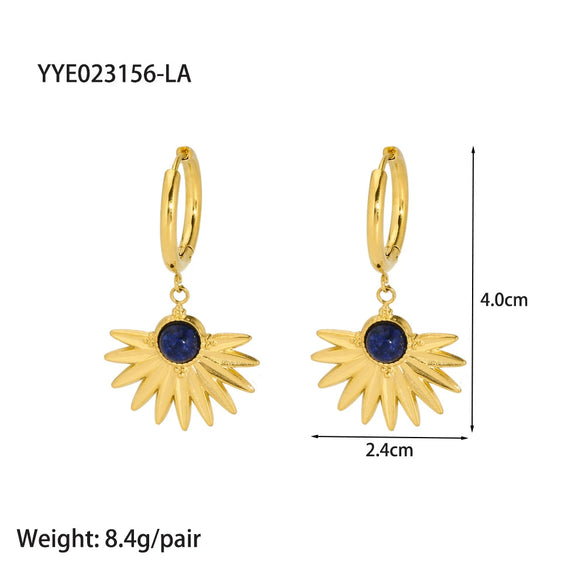 Wholesale French Retro Temperament Women's Earrings Stainless Steel With Mosaic Lapis Lazuli And Geometric Pattern Pvd Furnace Real Gold Process