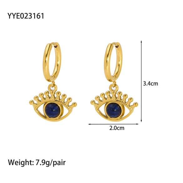 Wholesale French Retro Temperament Women's Earrings Stainless Steel With Mosaic Lapis Lazuli And Geometric Pattern Pvd Furnace Real Gold Process