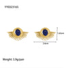 Wholesale French Retro Temperament Women's Earrings Stainless Steel With Mosaic Lapis Lazuli And Geometric Pattern Pvd Furnace Real Gold Process