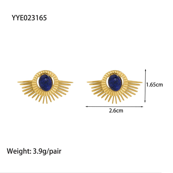 Wholesale French Retro Temperament Women's Earrings Stainless Steel With Mosaic Lapis Lazuli And Geometric Pattern Pvd Furnace Real Gold Process