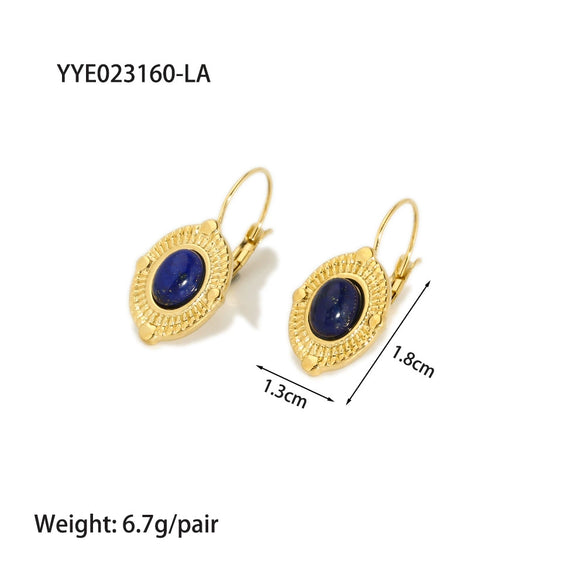 Wholesale French Retro Temperament Women's Earrings Stainless Steel With Mosaic Lapis Lazuli And Geometric Pattern Pvd Furnace Real Gold Process