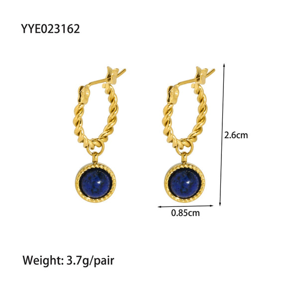 Wholesale French Retro Temperament Women's Earrings Stainless Steel With Mosaic Lapis Lazuli And Geometric Pattern Pvd Furnace Real Gold Process