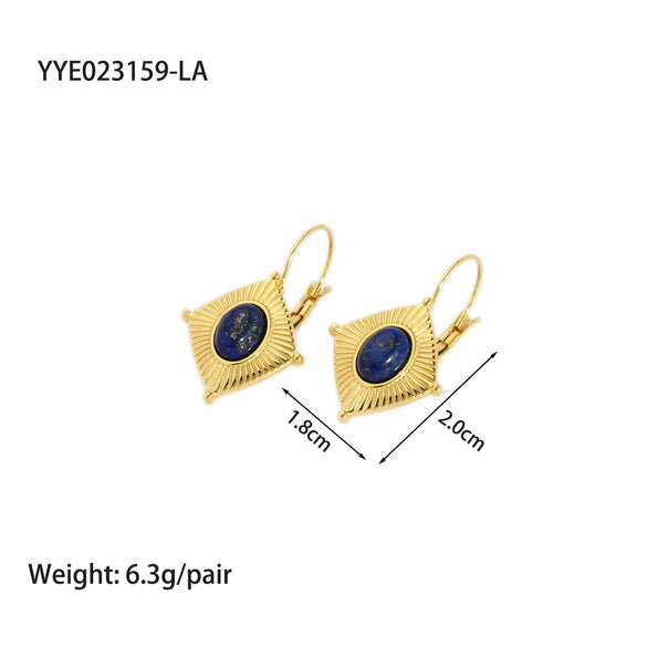 Wholesale French Retro Temperament Women's Earrings Stainless Steel With Mosaic Lapis Lazuli And Geometric Pattern Pvd Furnace Real Gold Process